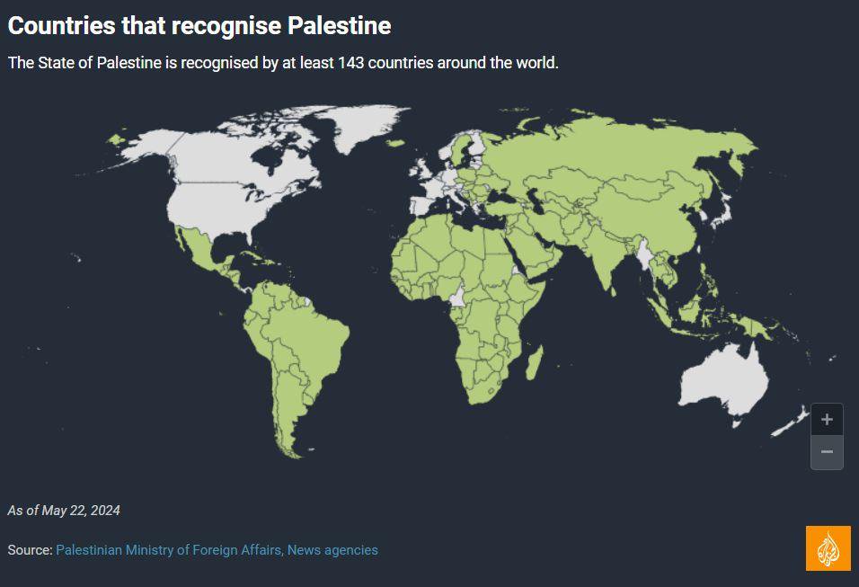 Peta negara-negara yang mengakui Palestina sebagai suatu negara