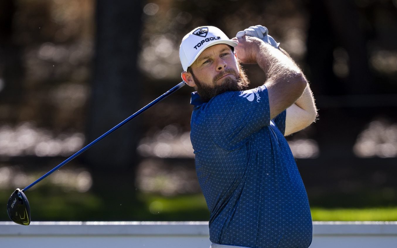 Tyrrell Hatton of England tees off on day two of the Open de Espana