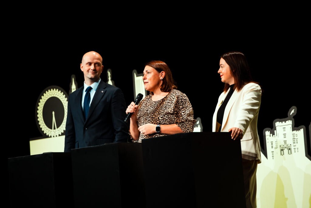 Stephen Flynn, Heledd Fychan, Stephanie Peacock (Scottish, Welsh and UK Government ministers at 2027 Tour de France route presentation - A.S.O.-Maxime Delobel