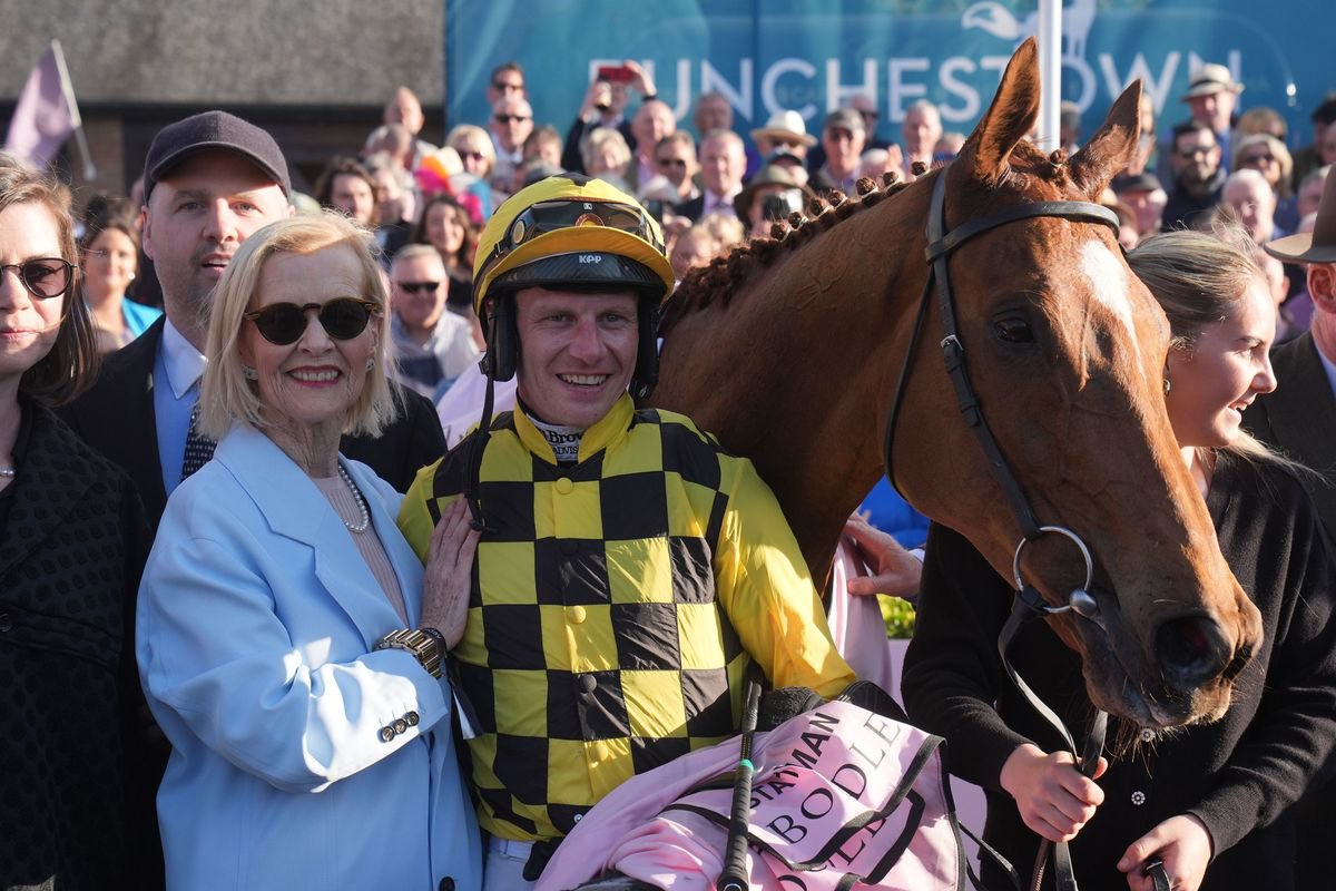 Owner Marie Donnelly (left) with Paul Townend and State Man after winning the Boodles Champion Hurdle on day four of the Punchestown Festival at Punchestown Racecourse, County Kildare, Ireland