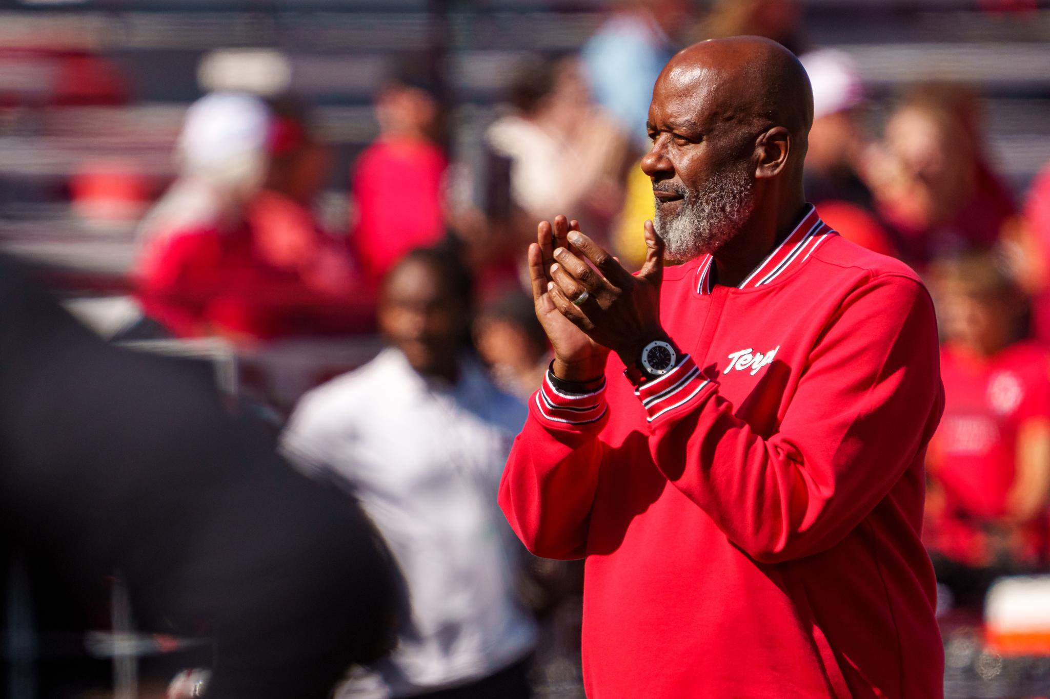 Maryland Terrapins head coach Mike Locksley warms up before a game against the Nebraska Cornhuskers.