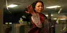 Michelle Yeoh as Evelyn Wang in a kung-fu stance in Everything Everywhere All at Once