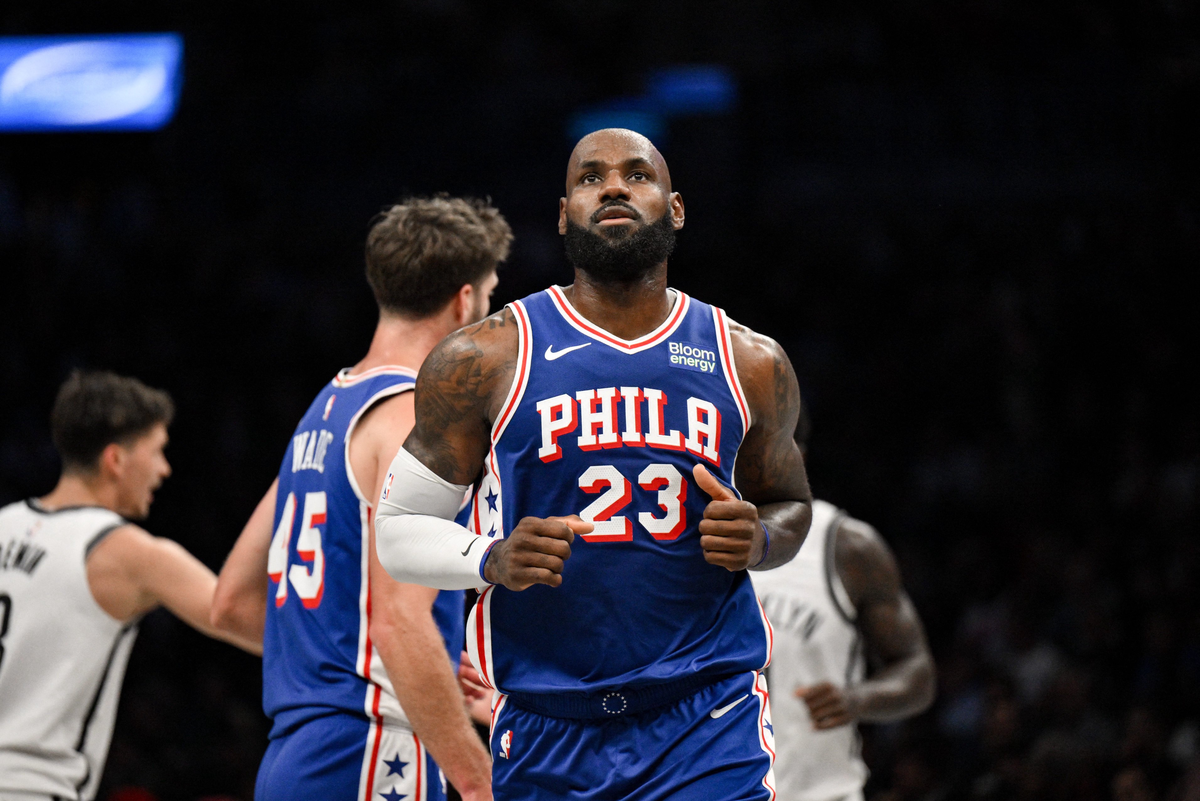Philadelphia 76ers forward Lebron James (23) during the first half against the Brooklyn Nets at Barclays Center in Brooklyn on Oct. 8, 2026.
