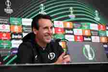 Unai Emery head coach of Aston Villa talks to the press during a press conference ahead of their UEFA Europa Conference League 2023/24 match agains...