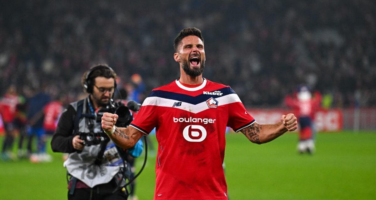 Olivier GIROUD of Lille celebrates during the Ligue 1 Uber Eats match between Lille and Lens at Decathlon Arena on October 30, 2026 in Lille, France. (Photo by Baptiste Fernandez/Icon Sport) - Photo by Icon Sport