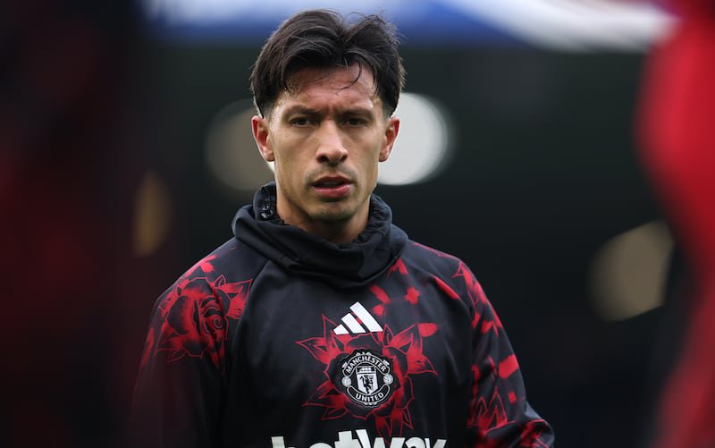Lisandro Martinez of Manchester United during the warm up ahead of the Premier League fixture against Leeds United. Photograph: Michael Steele/Getty Images