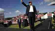 CHESAPEAKE, VIRGINIA - JUNE 28: Republican presidential candidate, former U.S. President Donald Trump walks offstafe after giving remarks at a rally at Greenbrier Farms on June 28, 2024 in Chesapeake, Virginia. Last night Trump and U.S. President Joe Biden took part in the first presidential debate of the 2024 campaign.