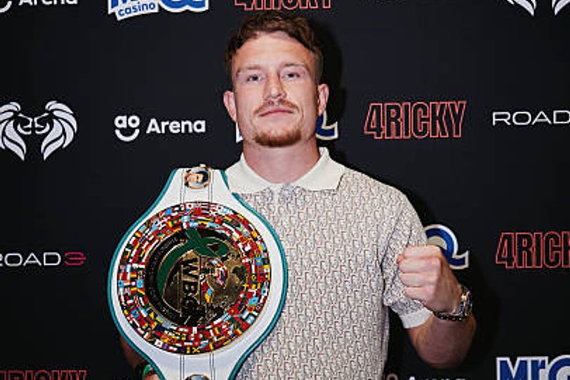 Boxer Dalton Smith with a Special WBC Ricky Hatton Belt during the 4Ricky Hatton Event celebrating his life at AO Arena on June 7, 2026 in Manchester, England.