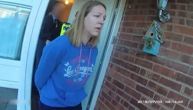 Screen grab taken from body worn camera footage issued by Cheshire Constabulary of the arrest of Lucy Letby