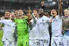 Aston Villa celebrate after a penalty win at the UEFA Europa Conference League quarter-final second leg match between Lille and Aston Villa at Stade Pierre Mauroy