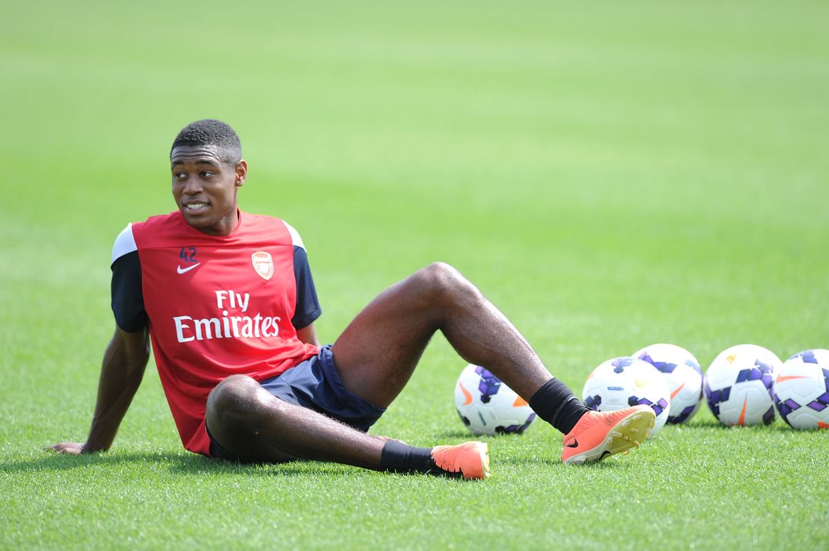 Chuks Aneke of Arsenal during a training session at London Colney