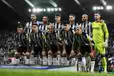 (front row from L to R) Newcastle United's English defender #02 Kieran Trippier, Newcastle United's Paraguayan midfielder #24 Miguel Almiron, Newca...