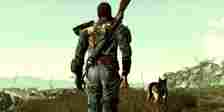 The Lone Wanderer walks the wasteland with Dogmeat in Fallout 3
