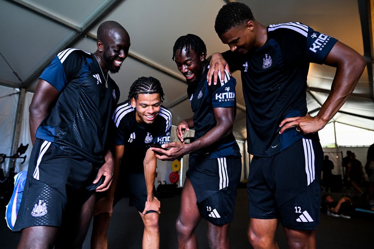 Newcastle United players Yoane Wissa, Will Osula, Anthony Elanga and Malick Thiaw