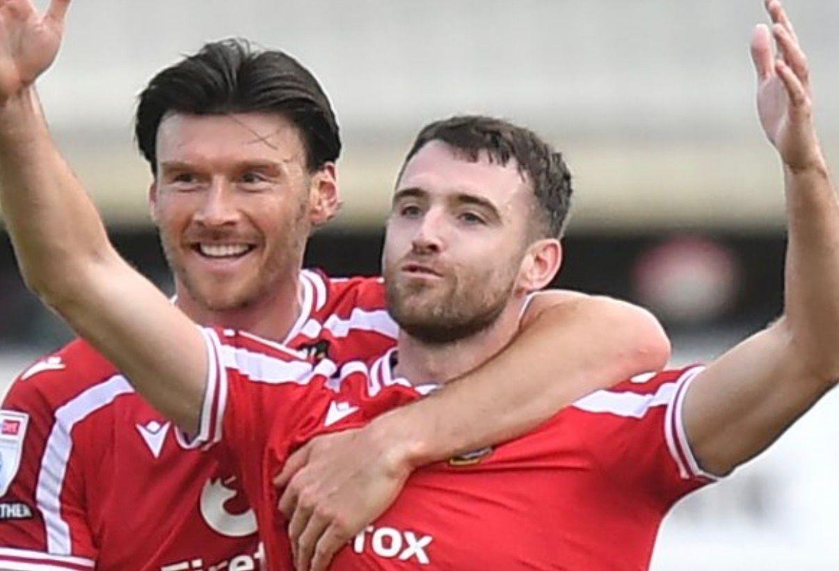 Ben Whiteman is congratulated by Kieffer Moore