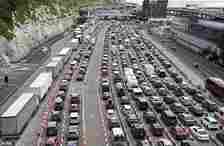 Vehicles queue at the Port of Dover in Kent on July 22 last year during the summer holidays