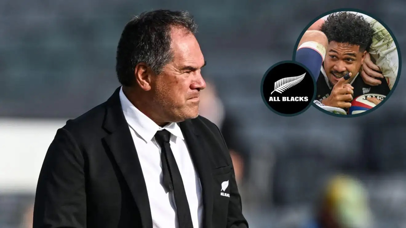 All Blacks head coach Dave Rennie and an inset of Leicester Fainga'anuku.