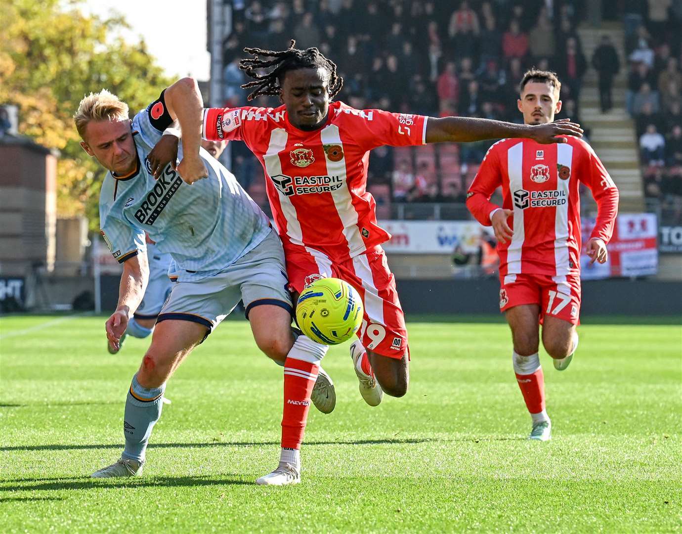 Cambridge United full-back Liam Bennett battles for possession against Leyton Orient on 31 October. Picture: Simon Lankester