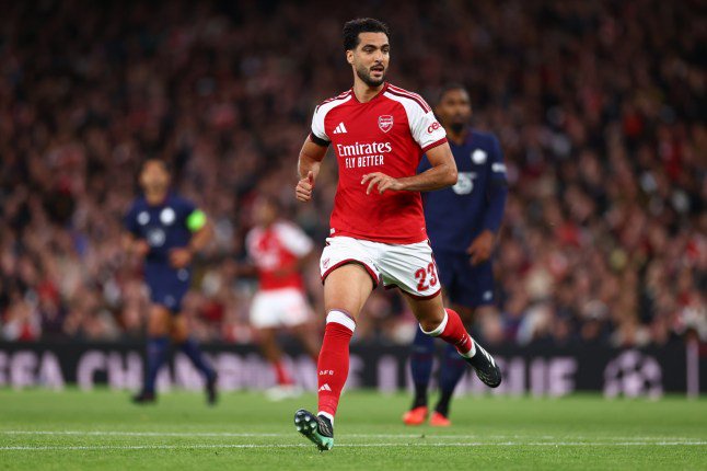 LONDON, ENGLAND - OCTOBER 13: Mikel Merino of Arsenal during the UEFA Champions League 2026/27 League Phase MD2 match between Arsenal FC and LOSC Lille at Arsenal Stadium on October 13, 2026 in London, England. (Photo by Marc Atkins/Getty Images)
