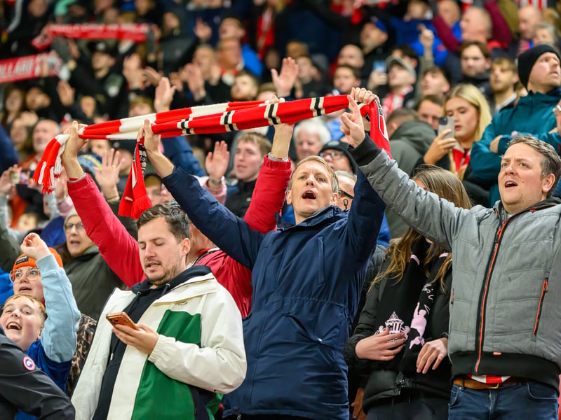 Sunderland fans in action against Brentford at the Stadium of Light in the Carabao Cup. Photo by Chris Fryatt. 