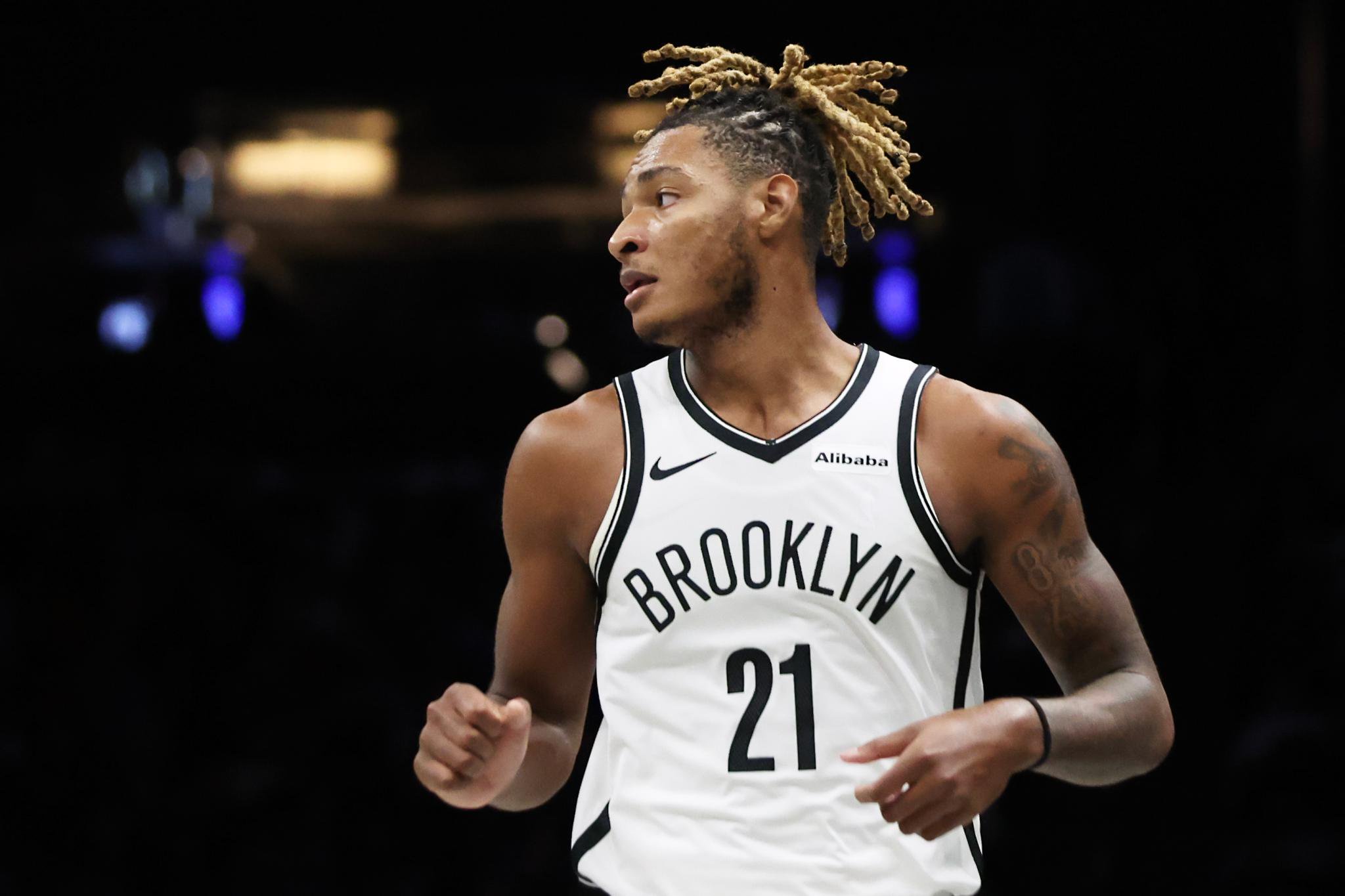 Brooklyn Nets forward Noah Clowney playing in a game.