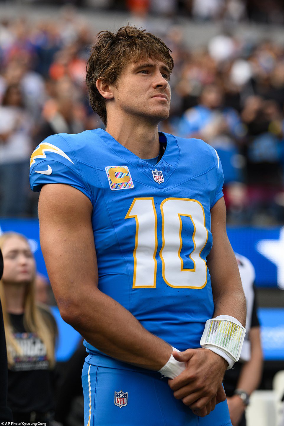 Similarly, ex-Cleveland Browns and Denver Broncos safety T J Ward tore into Herbert's relationship as the reason for his disappointing performances. Speaking on the Speakeasy podcast, Ward said: 'When you get a girl, the little extra time you demand spending on your craft, she's demanding it. There's going to be a downfall coming. You're going to get worse. 'The time you're on the couch watching film, she's gonna be all up under you. The time you spend your Friday nights at home, she wants to go to dinner. 'The time you're rehabbing or staying late in the facility… now, you've got to go home and kick it with your girlfriend, especially if she's famous. Now, you've got cameras on you. Your offseason is in Europe and taking photoshoots…. 'As soon as you start having a lack of success, Justin, this girl, Beer, she's using you, buddy. She's going to be out of there… Get back on your craft. She's ruining it.'