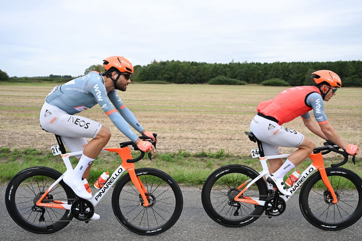 Filippo Ganna and Ben Swift of Netcompany INEOS in action during the Tour of Britain