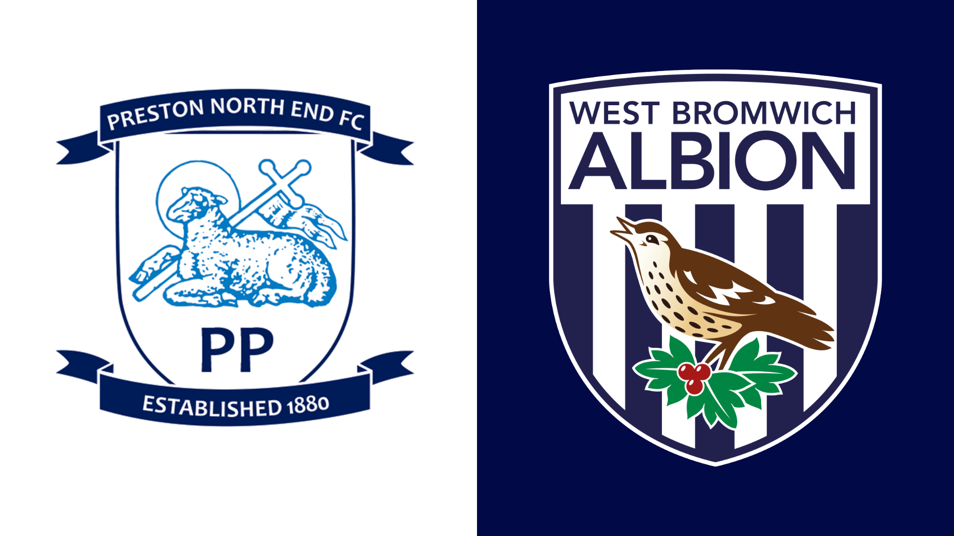 Side-by-side of Preston North End and West Bromwich Albion club badges