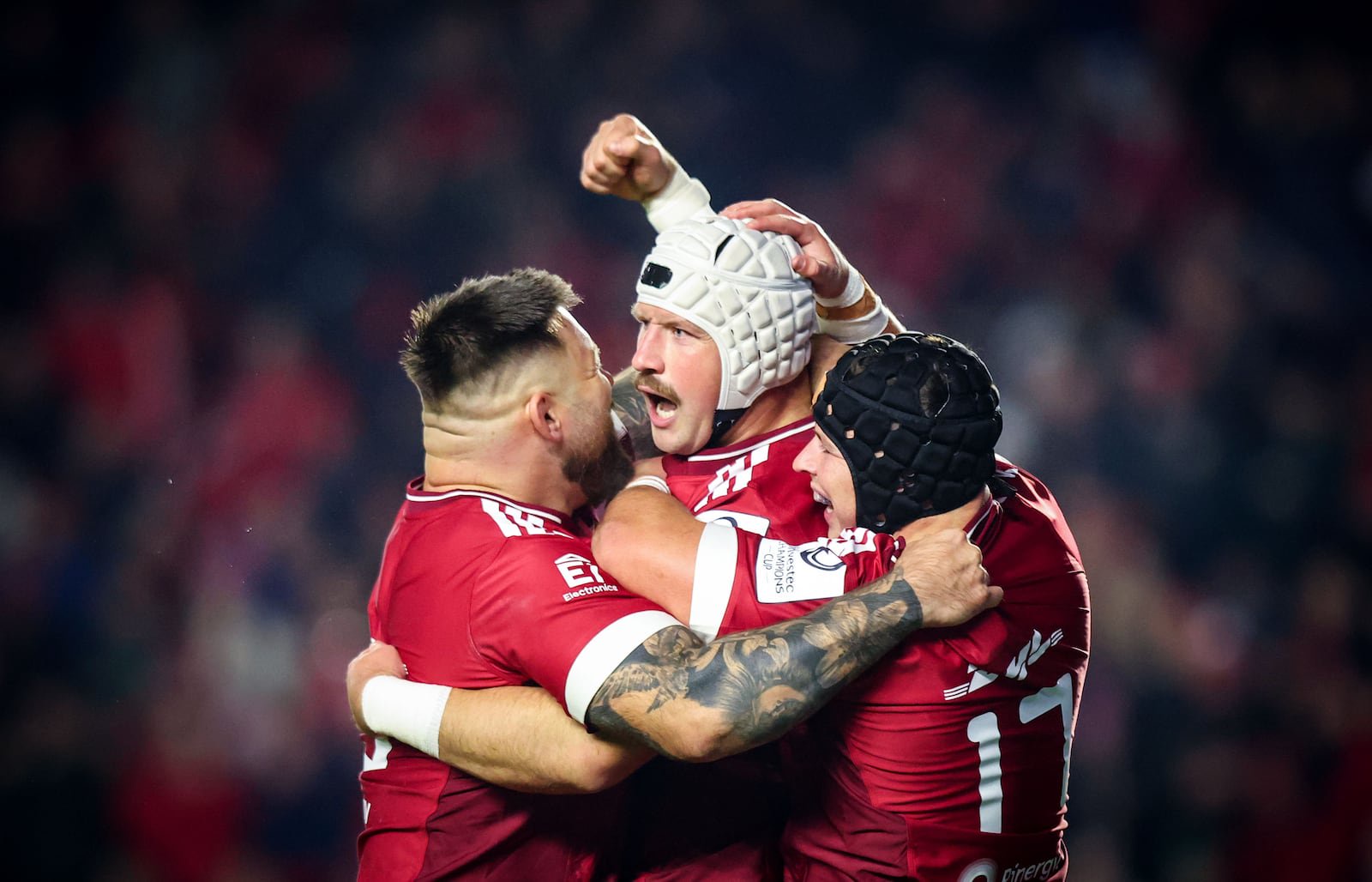 Munster's Fineen Wycherley celebrates scoring his side's fourth try during the Champions Cup match against Racing 92 at Páirc Uí Chaoimh. Photograph: Dan Clohessy/Inpho