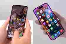 A Google Pixel 8 running Android 14 and iPhone 15 Pro Max running iOS 18 side by side