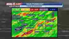 Most areas will see about a half inch of rain between today and tomorrow, though some could...