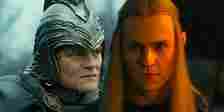 Elrond wearing armor next to Sauron as Annatar smiling in the Rings of Power season 2 trailer