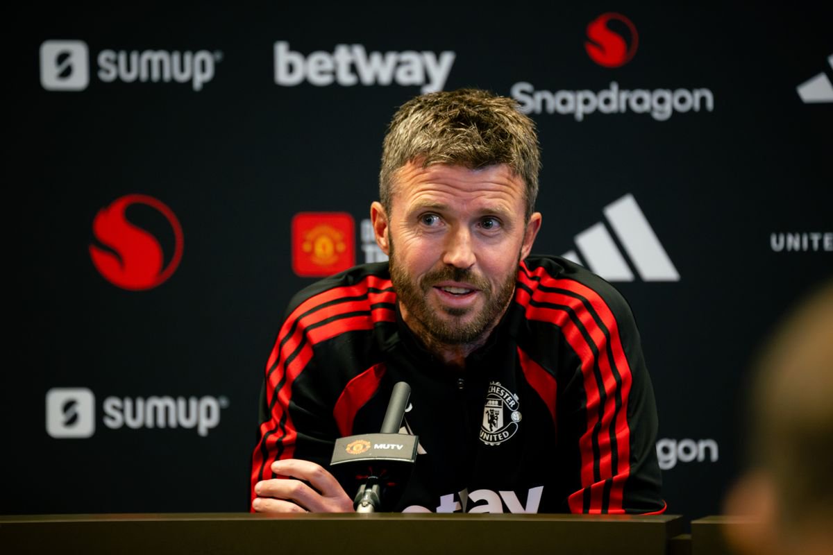 Manchester United head coach Michael Carrick during a press conference.