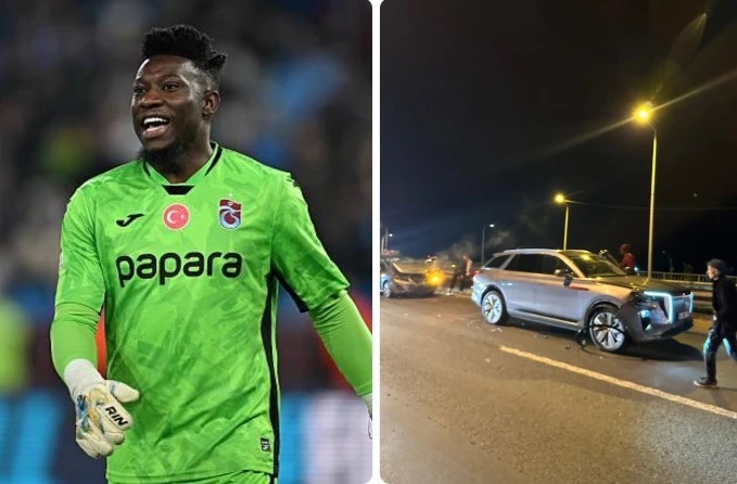 Trabzonspor goalkeeper Andre Onana escaped injury after being involved in a multi-vehicle traffic accident in northern Turkiye following his team’s UEFA Conference League match on Thursday, Turkish media reported. (X/@Mercado_Ingles)