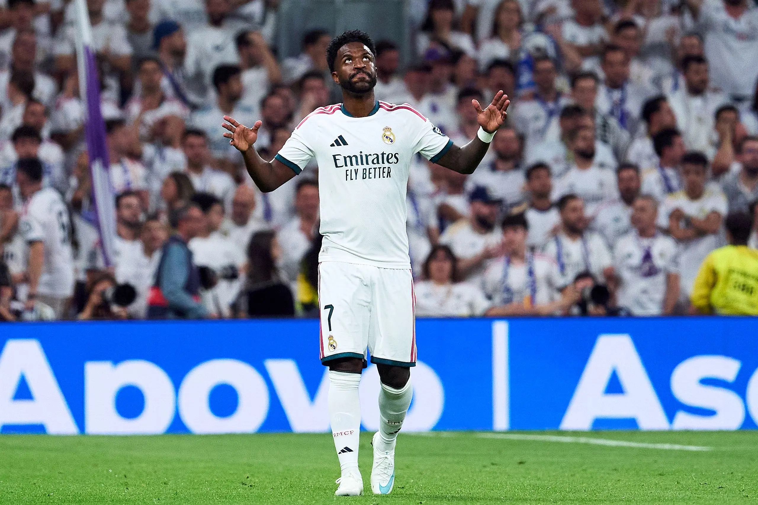 Vinicius Junior of Real Madrid reacts.