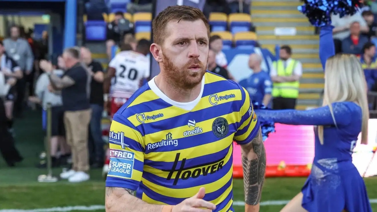 Marc Sneyd runs out ahead of a Warrington Wolves game in 2026
