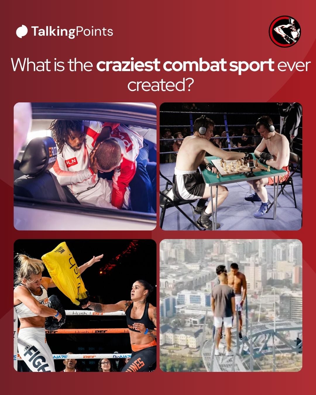 A Bloody Elbow graphic showing four of the strangest combat sports ever created