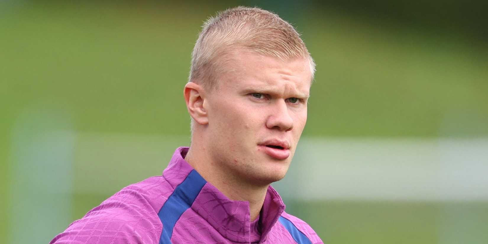 Manchester City's Erling Haaland looks on during training
