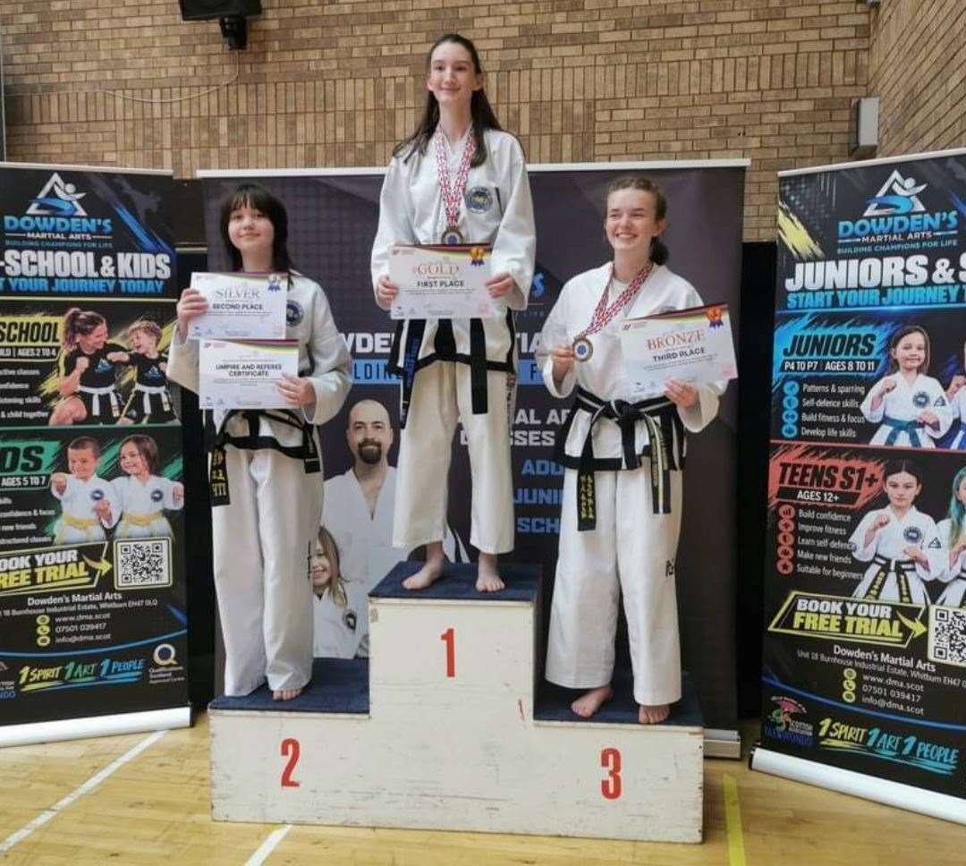 Alena Stirling won a gold medal for special technique in the DMA taekwondo competition in Wishaw in October 2026.