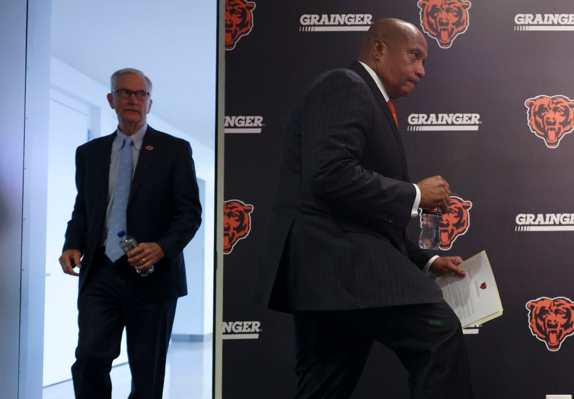 Bears Chairman George McCaskey and team President Kevin Warren arrive...