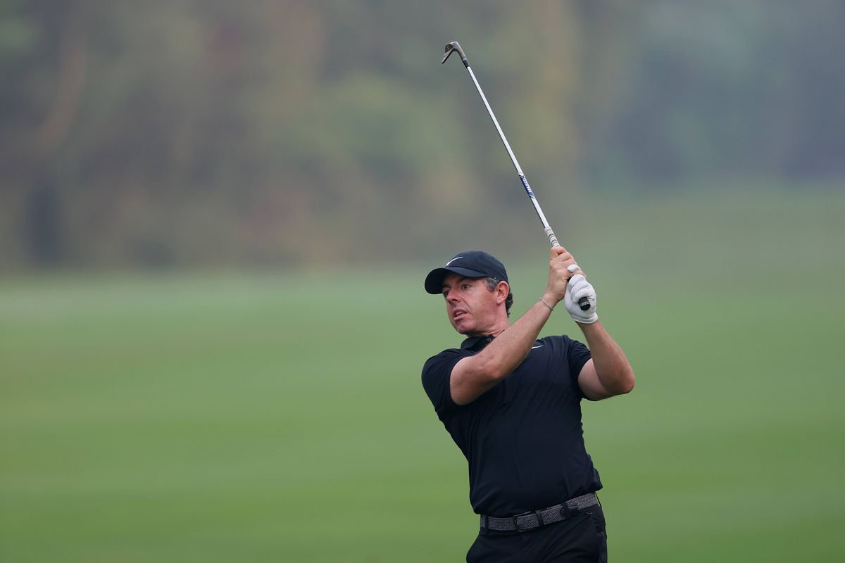 Rory McIlroy plays a wedge shot