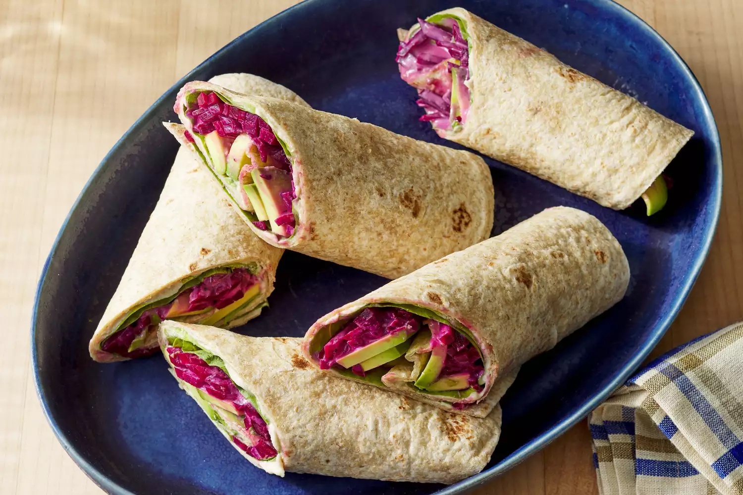 a recipe photo of the Beet, Avocado & Hummus Wrap
