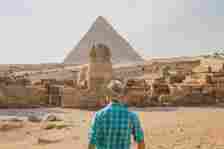 David Stock exploring the Pyramids of Giza in Egypt