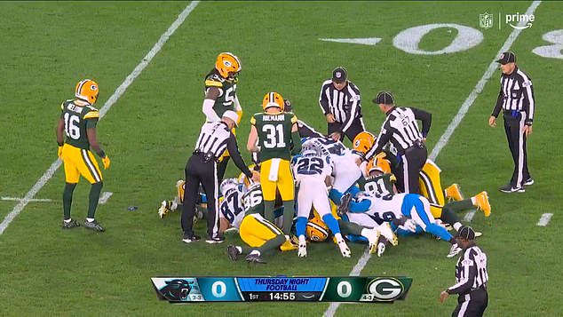The announcer appeared to be delayed on his called of the Green Bay Packers' fumble
