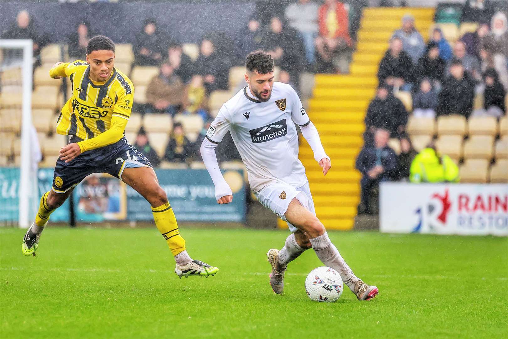 Tom Leahy in possession for Maidstone during their 1-1 draw at Torquay. Picture: Helen Cooper