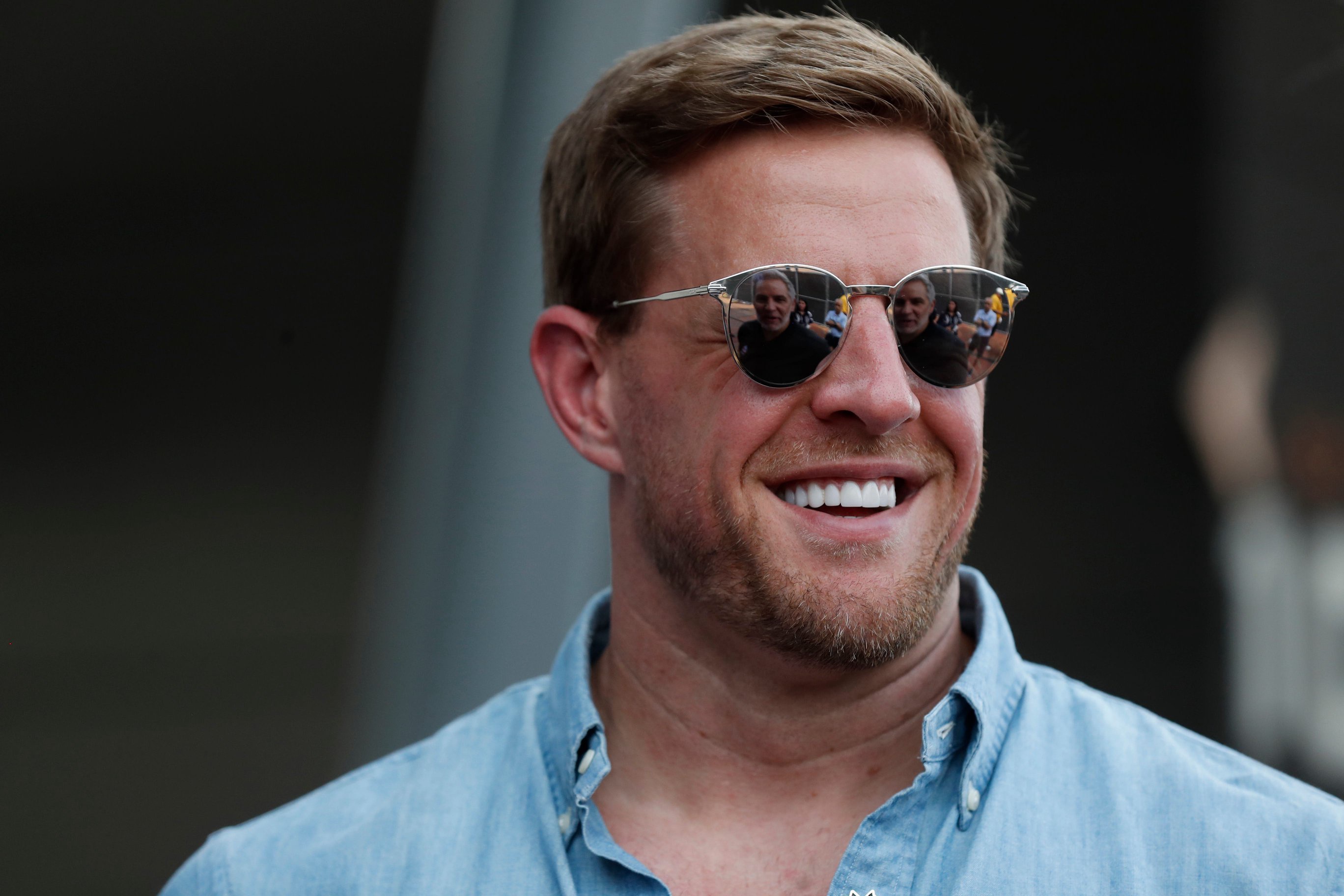 Aug 3, 2024; Canton, OH, USA;  Houston Texans former  defensive end J.J. Watt in attendance at the Class of 2024 Pro Football Hall of Fame enshrinement ceremony at Tom Benson Hall of Fame Stadium. Mandatory Credit: Charles LeClaire-USA TODAY Sports
