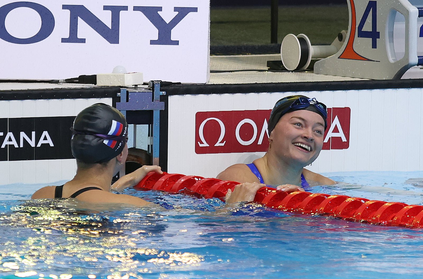 Mona Mc Sharry (right) after winning in the 100m breaststroke final on Thursday. Photograph: Victor Magdeyev/Getty Images