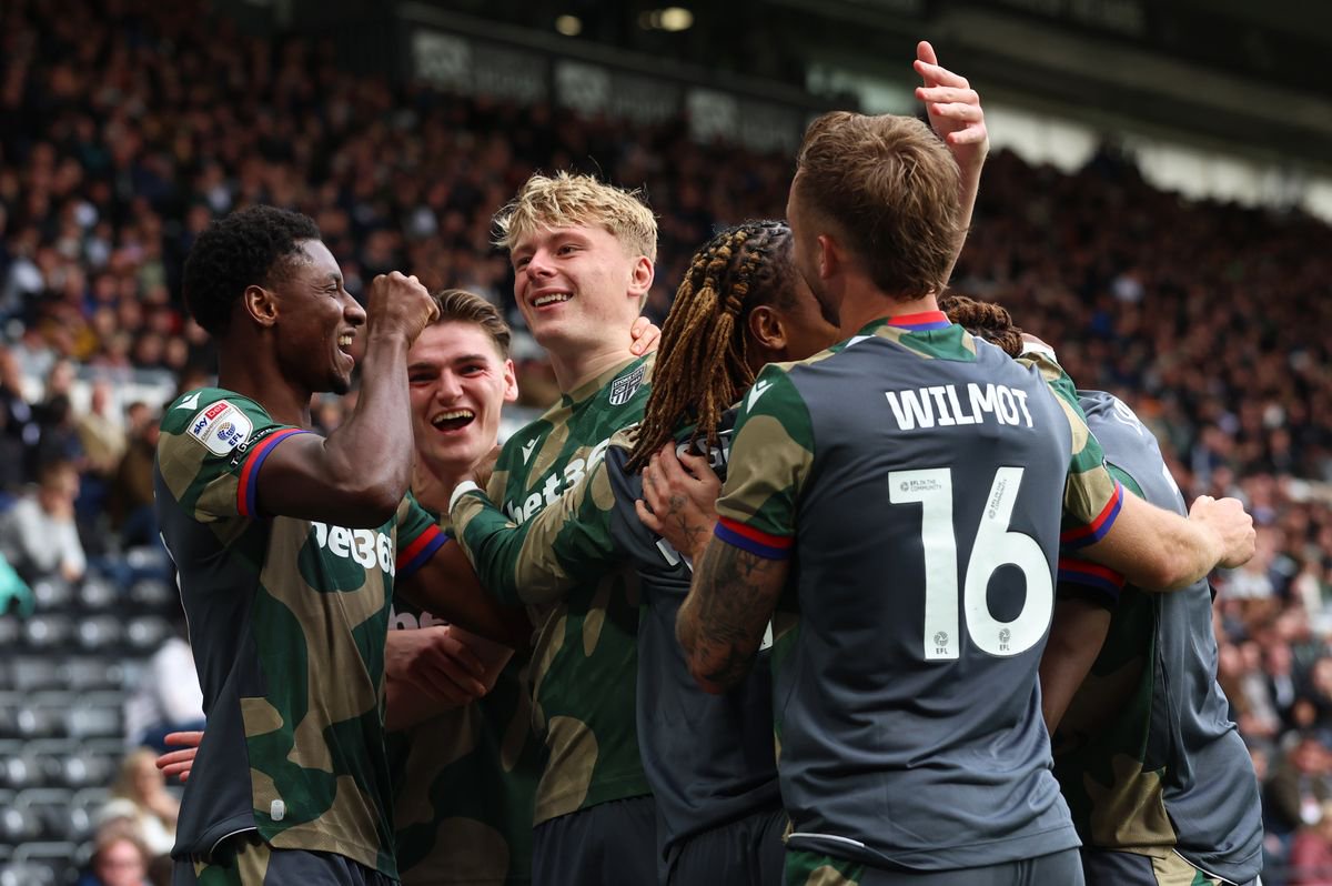 Luke Graham of Stoke City celebrates after scoring their first goal during the Sky Bet Championship 2026/27 match between Derby County and Stoke City at Pride Park