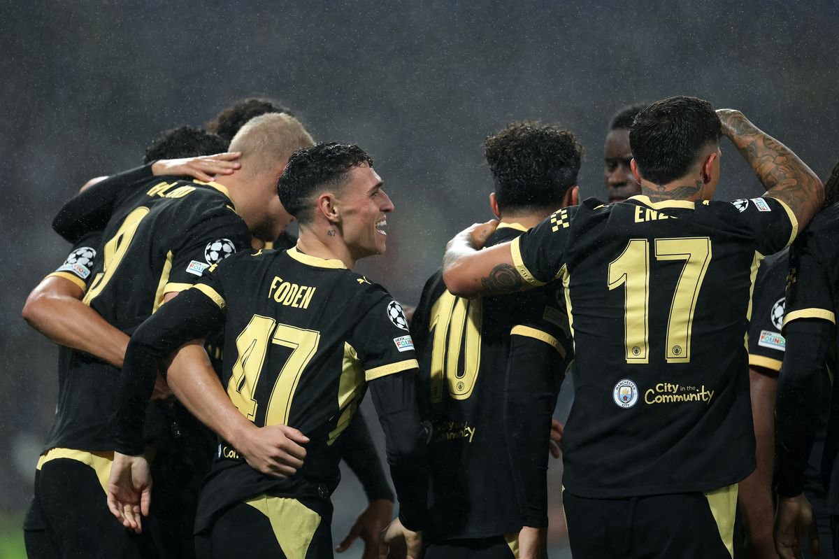 Manchester City players celebrate