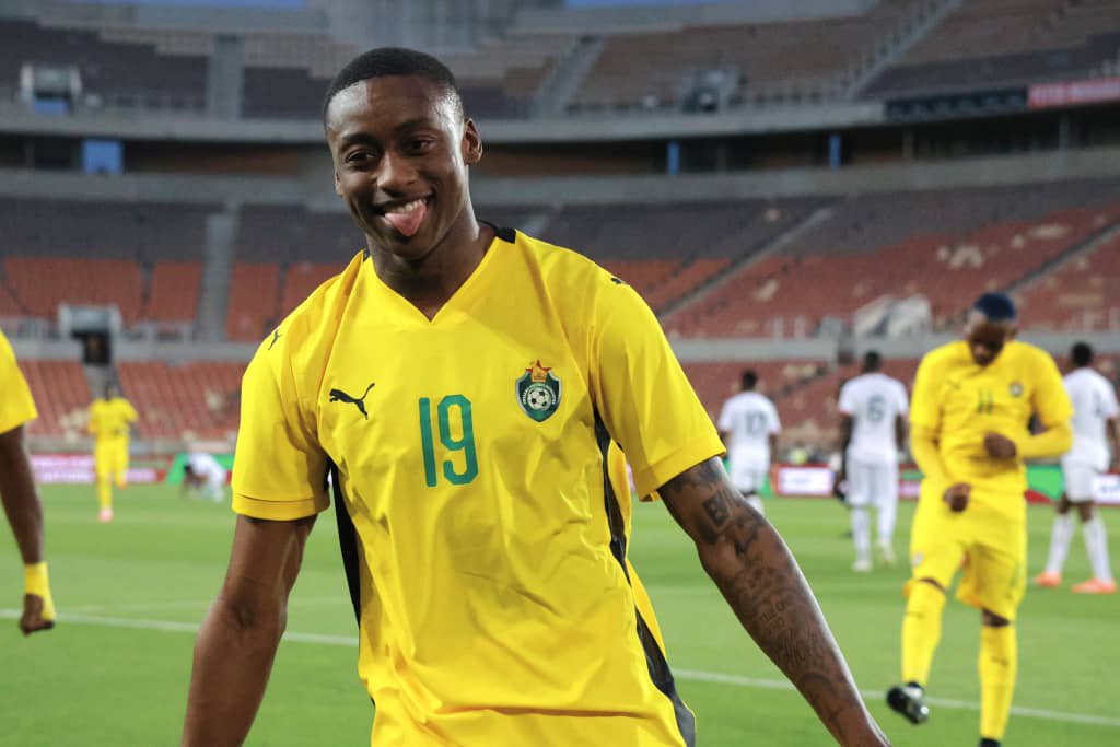Zimbabwe's Tawanda Maswanhise celebrates scoring